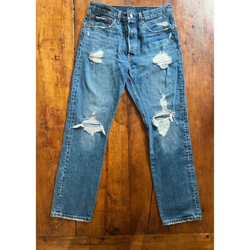 Levi's 501 Women's Distressed High Rise Jeans Button Fly Straight Leg 30x30